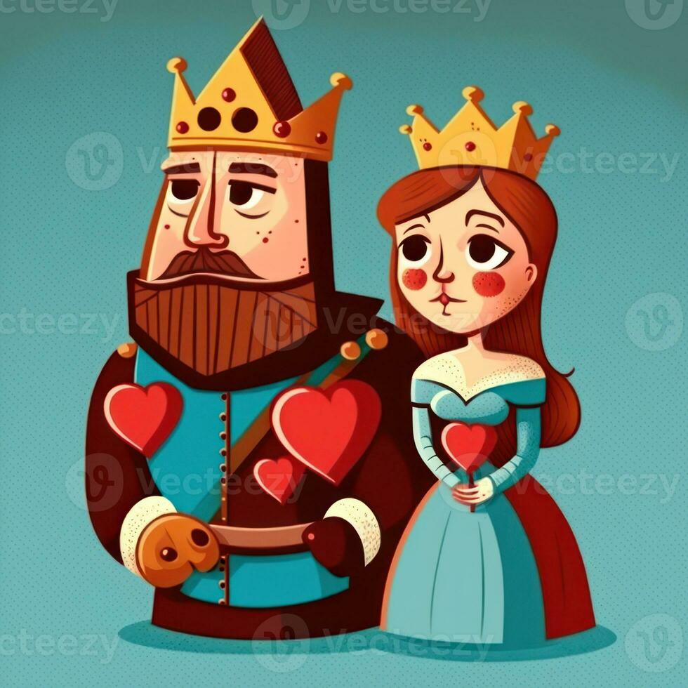 Cartoon King and Queen in Cute Kawaii Style for Valentines Day photo