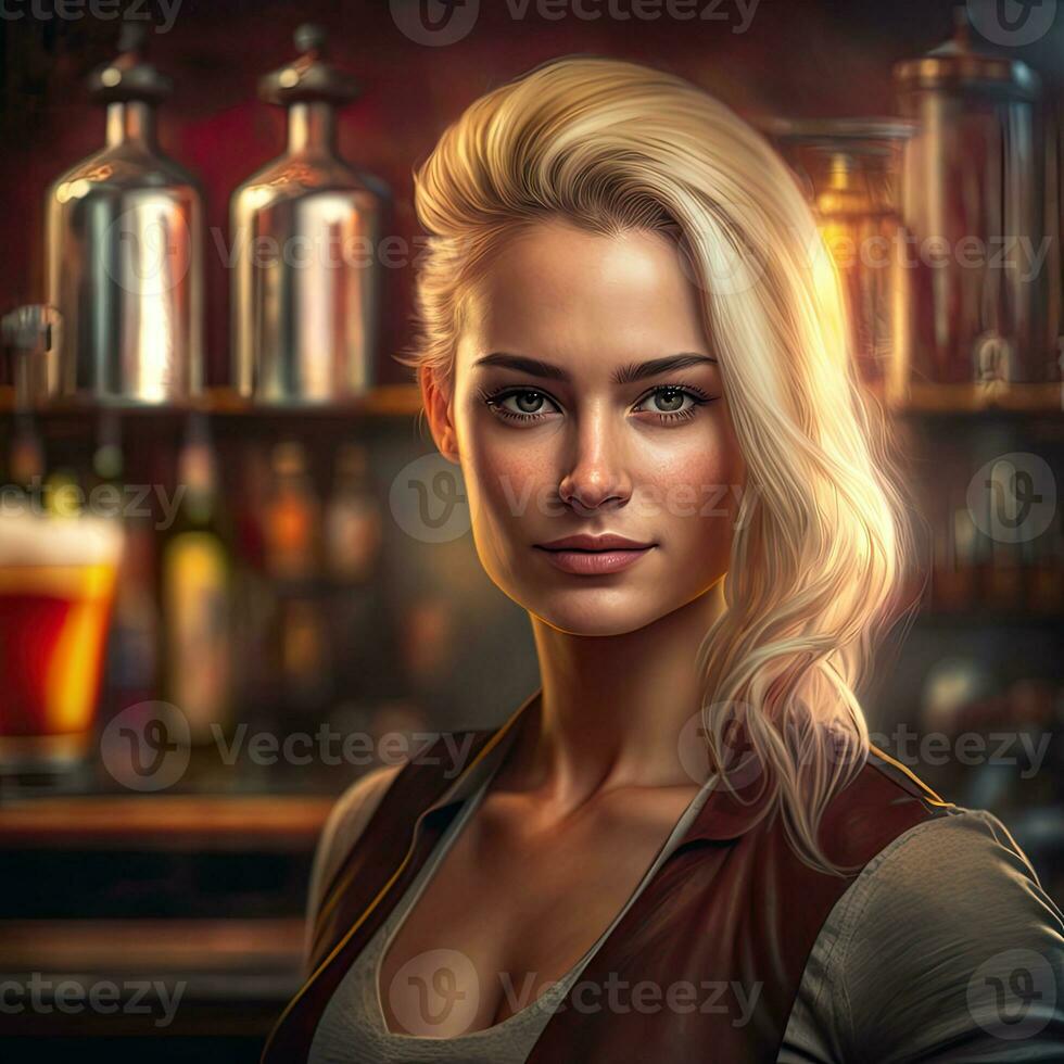 Bartender Beauty Blonde Mixologist Crafting Cocktails with Confidence photo