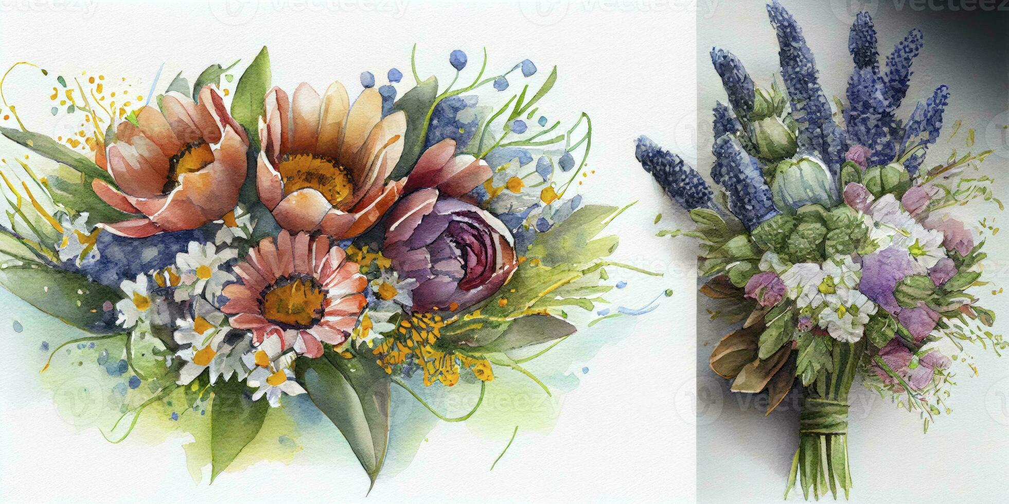 Peppermint Watercolor Bouquet with Tulips Daisies and Hyacinths photo