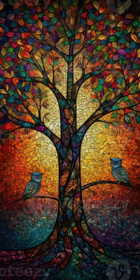 Whimsical Owl Family in NeoImpressionist Style photo