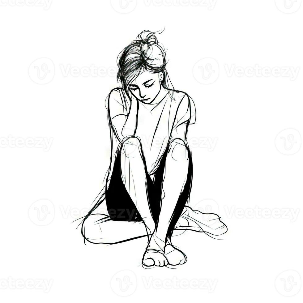 Lonely Woman Sitting on the Floor in Sadness photo
