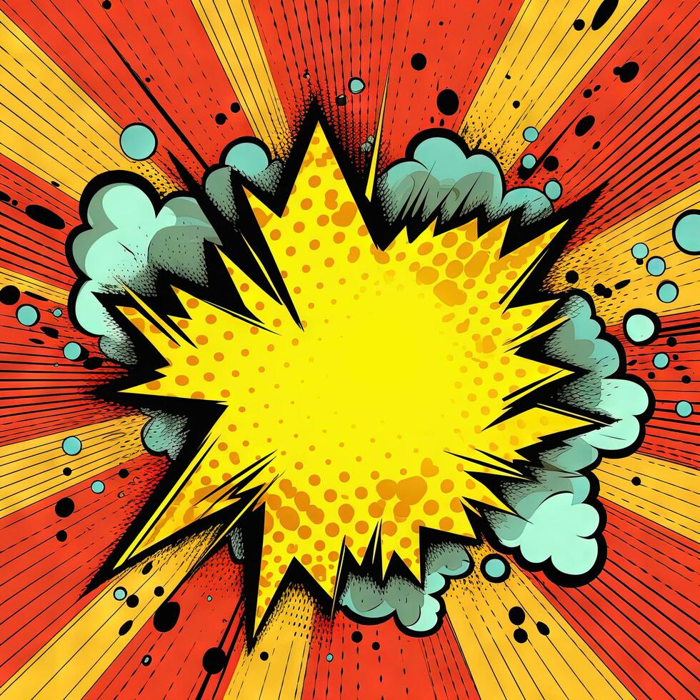 Comic Book Explosion in Cartoon Style on Solid Background photo