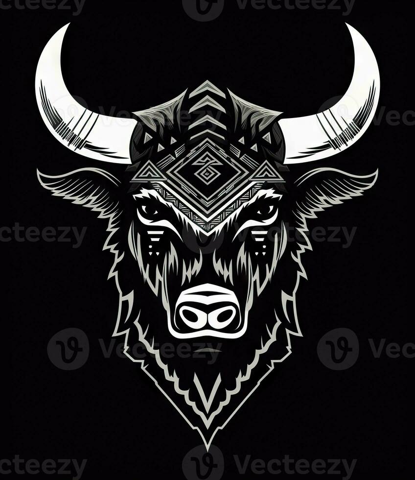 Buffalo Print Logo Design in Black and White Generative AI photo
