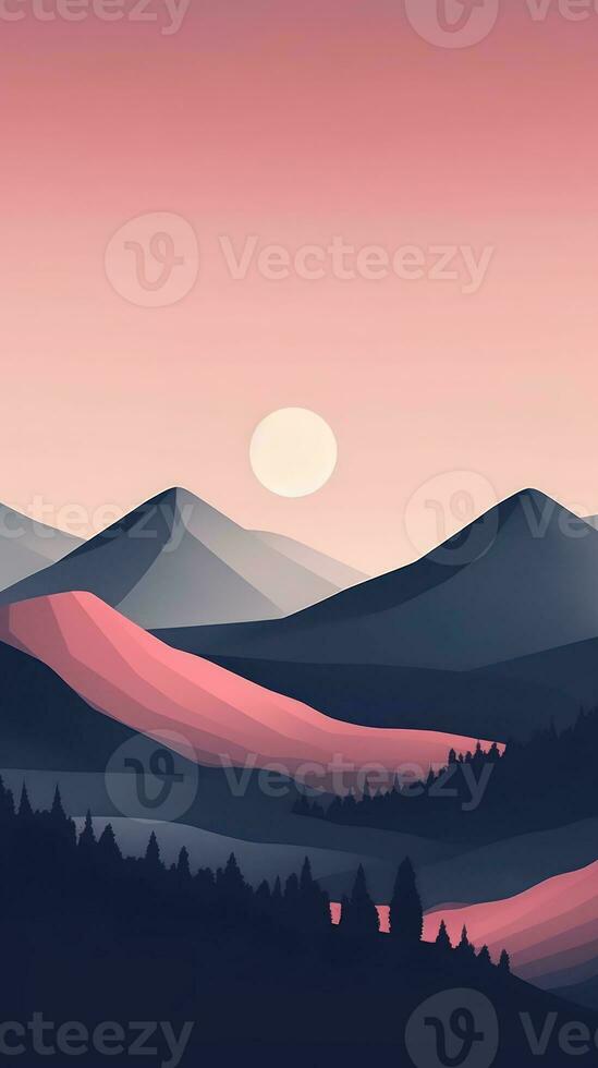 Mountain Landscape with Pink Sky at Dusk AI Generated photo