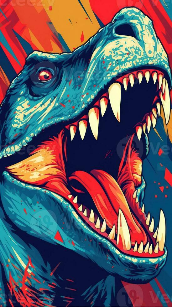 Bold and Colorful Pop Art Raptor Snarling in Blocky Style AI Generated photo