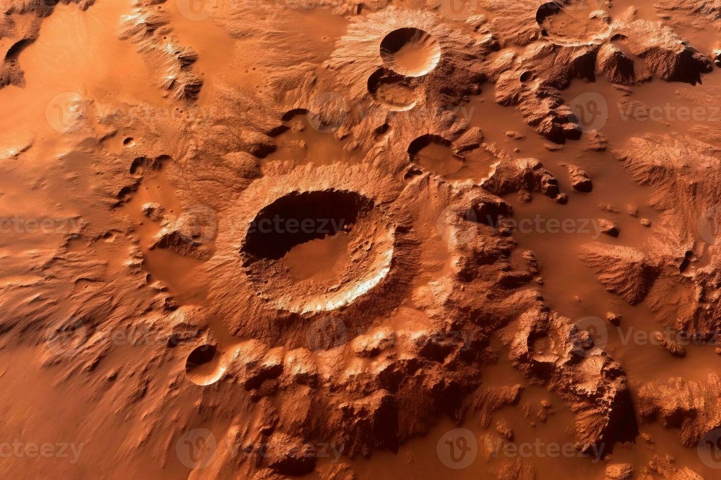 Cinematic View of Mars Terrain with Multiple Craters  Highly Detailed Generative AI photo
