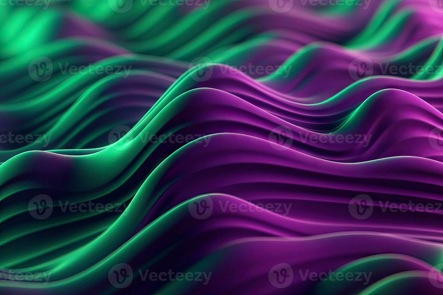 Vibrant 3D Waves in Green and Violet Generative AI photo