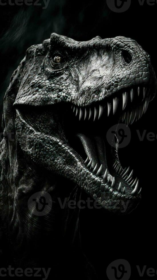 Allosaurus in Monochromatic Palette Fierce Gaze Piercing Darkness AI Generated photo