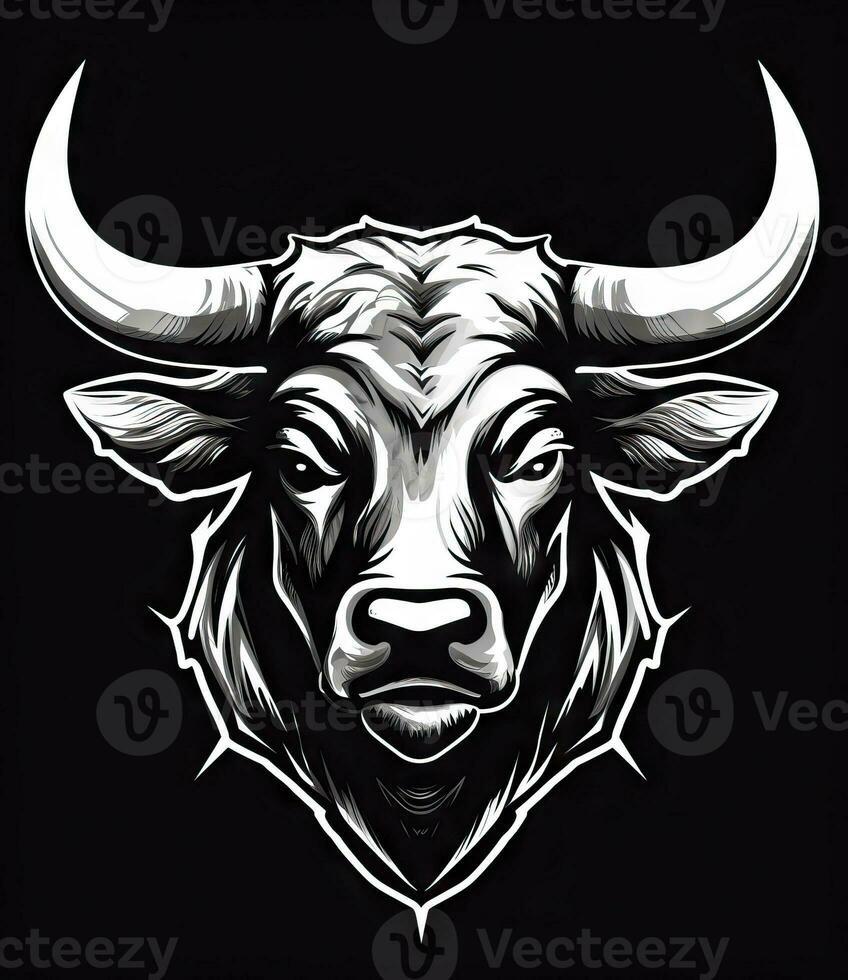 Stark Black and White Bull Logo Design Generative AI photo