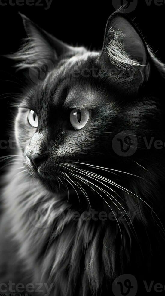 Feline Noir A Black and White Cat on a Dark Background in Full Focus Generative AI photo