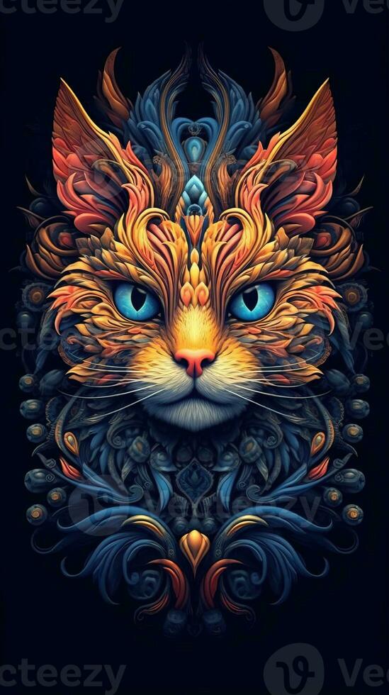 Feline Collage on Dark Background Generative AI photo