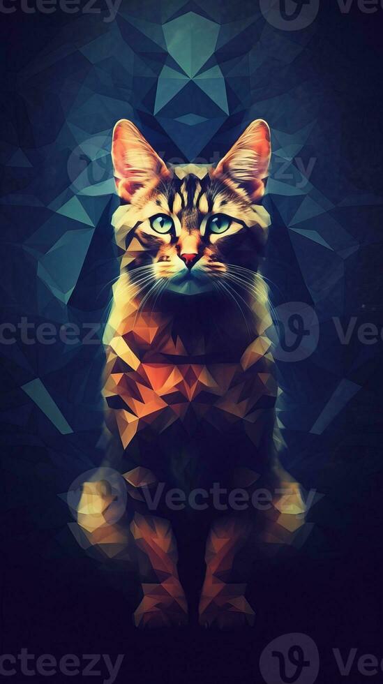 Low Poly Cat on Dark Background Generative AI photo