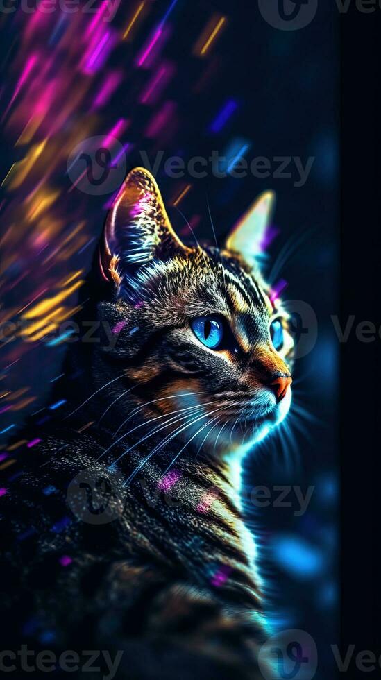 Glitchy Cat on Dark Background Generative AI photo