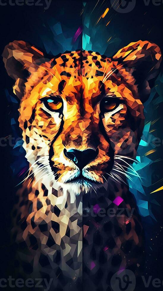 Abstract Cheetah on Dark Background Generative AI photo