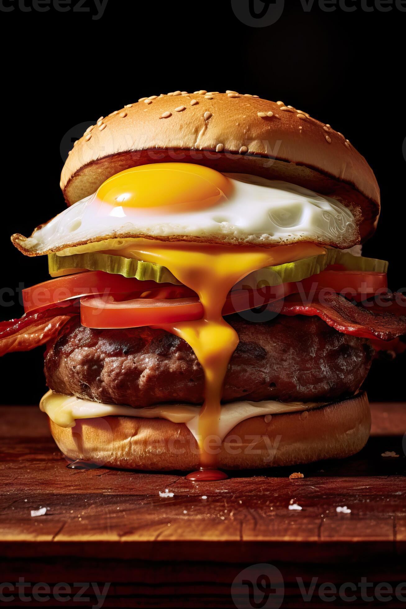 Delicious Cheeseburger with Fried Egg AI Generated 29983163 Stock Photo