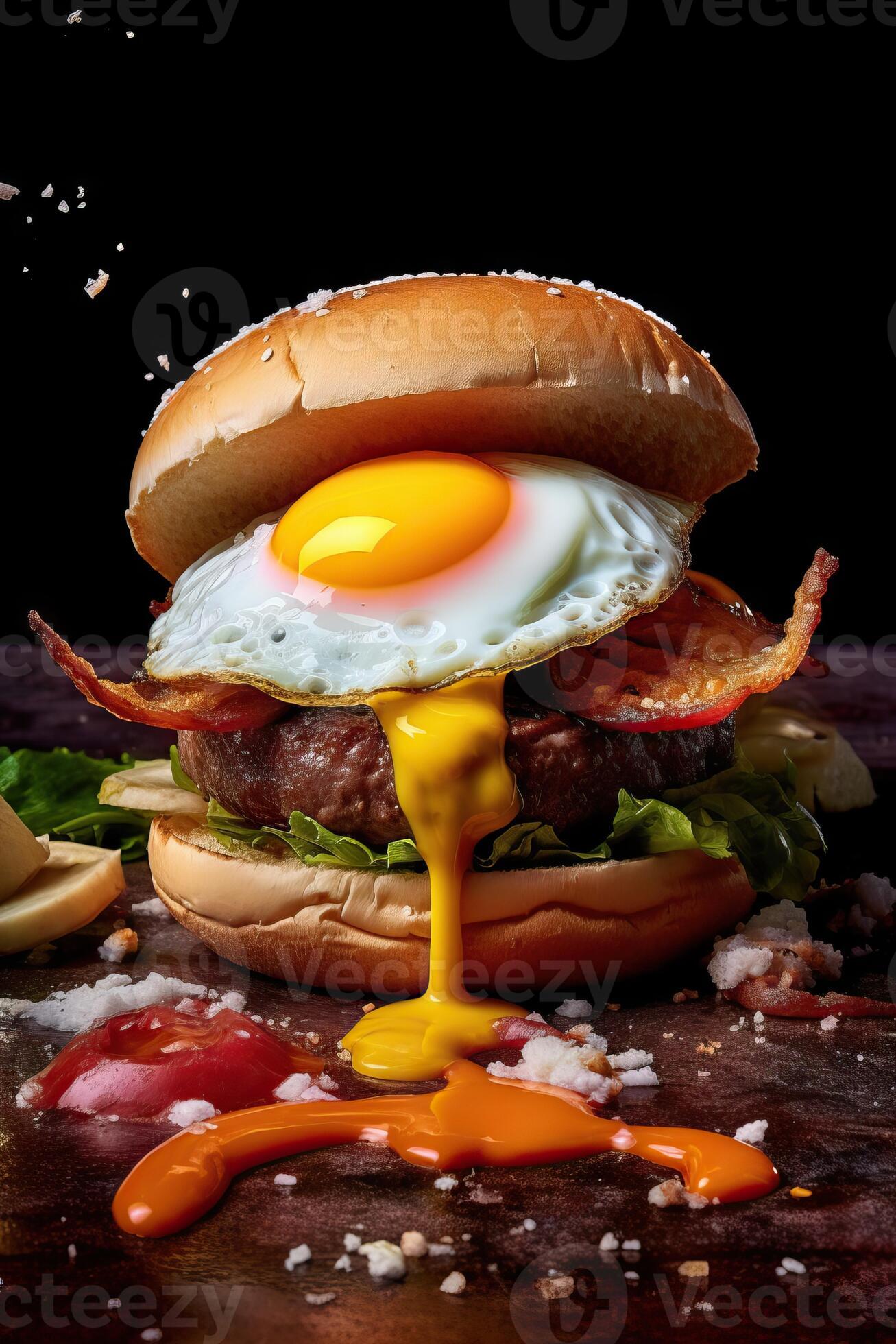 Delicious Cheeseburger with Fried Egg AI Generated 29983164 Stock Photo