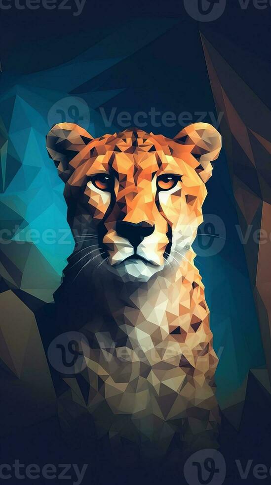 Low Poly Cheetah on Dark Background Generative AI photo