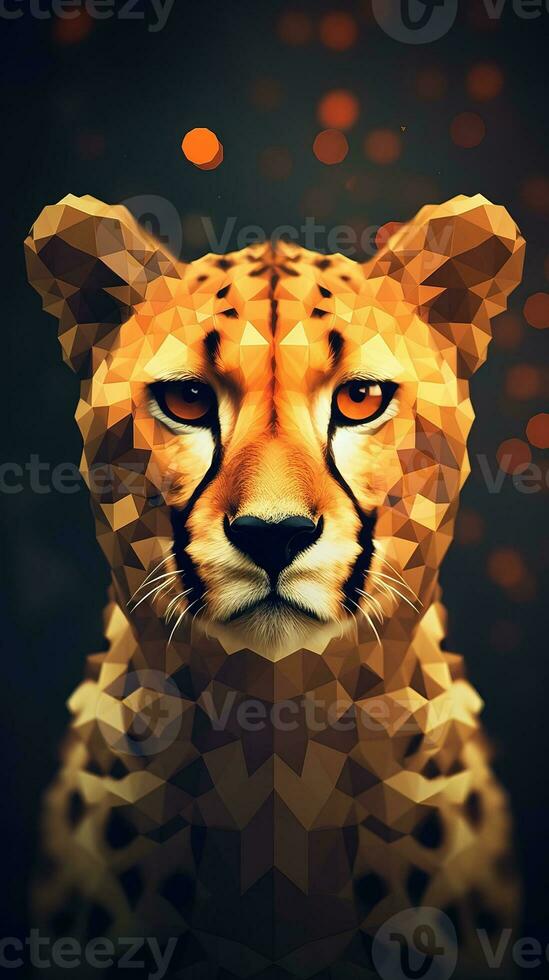 Low Poly Cheetah on Dark Background Generative AI photo