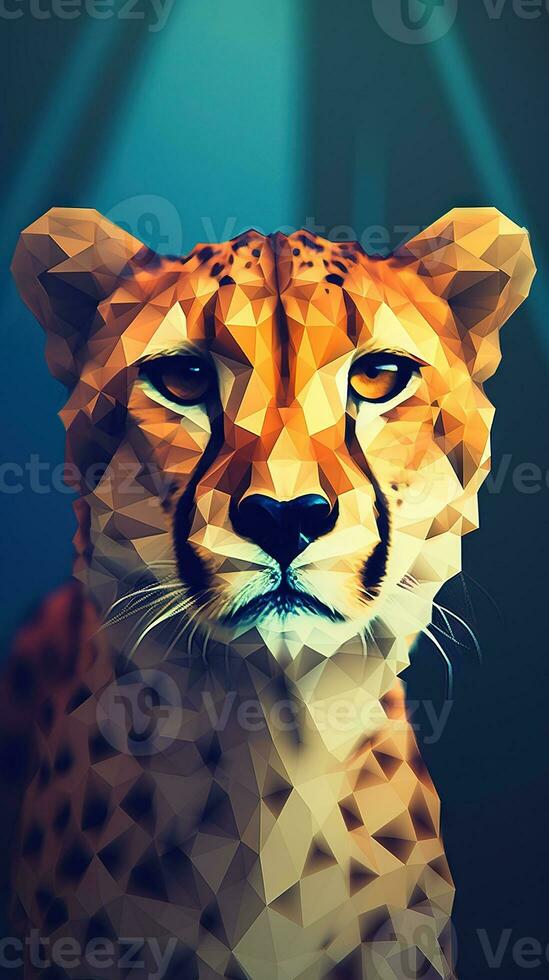 Low Poly Cheetah on Dark Background Generative AI photo