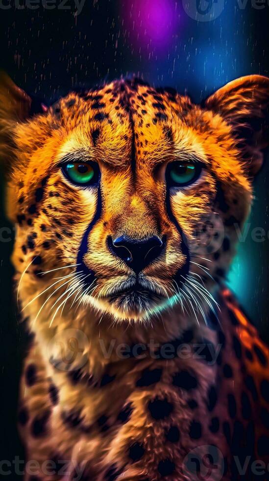 Pop Art Cheetah on Dark Background Generative AI photo