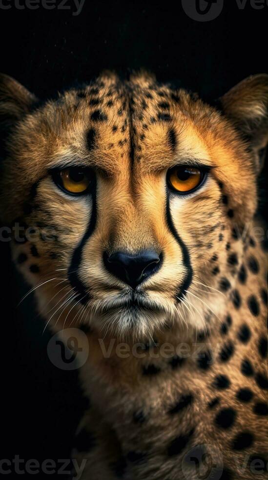 Realistic Cheetah on Dark Background Generative AI photo
