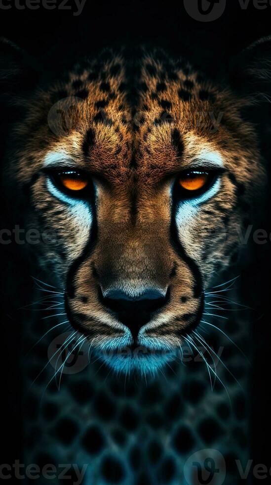 Pop Art Cheetah on Dark Background Generative AI photo