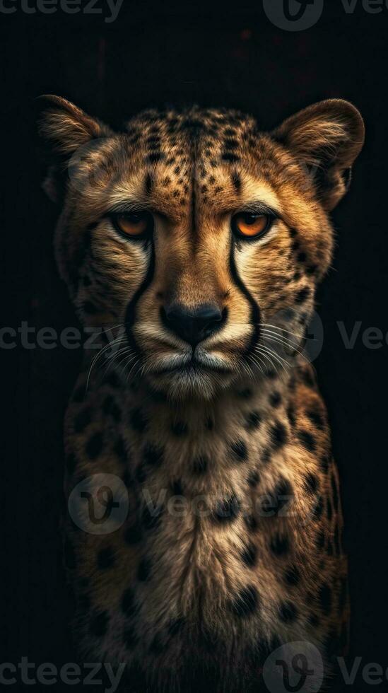 Vintage Style Cheetah on Dark Background AI Generated photo