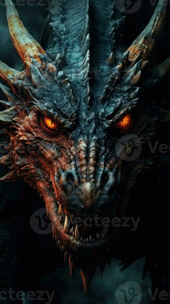 CloseUp Head of a Mystical Epic MedievalInspired Dragon Poster AI Generated photo