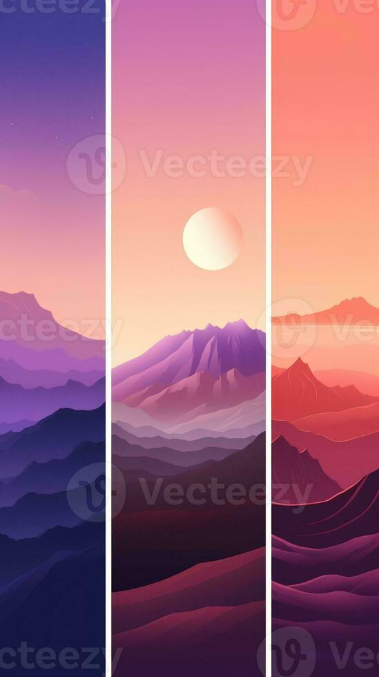 Soft Apricot Abstract Landscape with Mountains and Evening Sky AI Generated photo