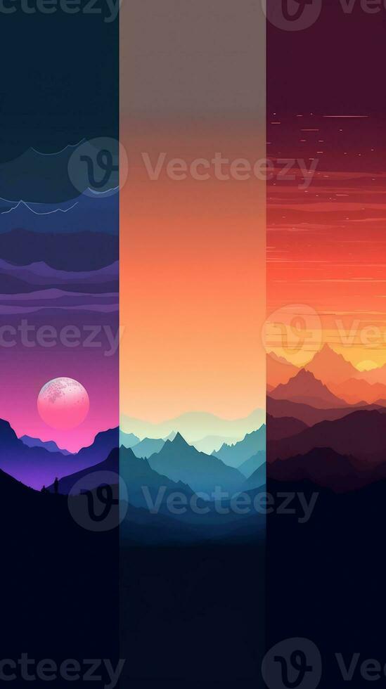 Soft Apricot Abstract Landscape with Mountains and Evening Sky AI Generated photo