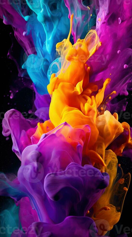 Vibrant Colored Paint Splash on Black Background AI Generated photo