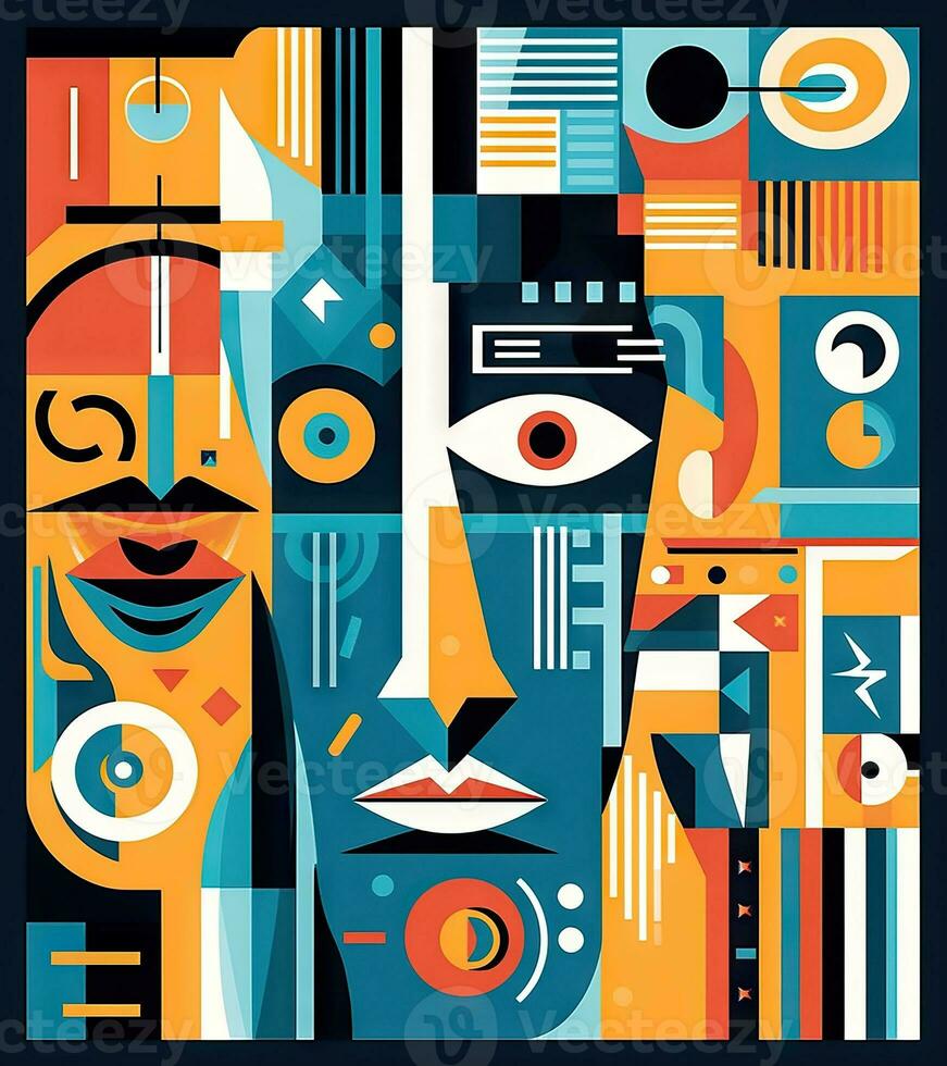 Creative Faces Vector Clip Art Illustration for Use in Geometric Constructivism AI Generated photo