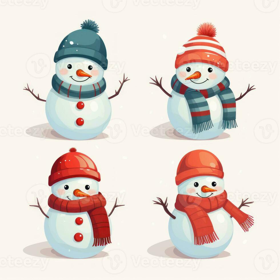 Cute Christmas Snowman Clipart Illustration on White Background AI Generated photo