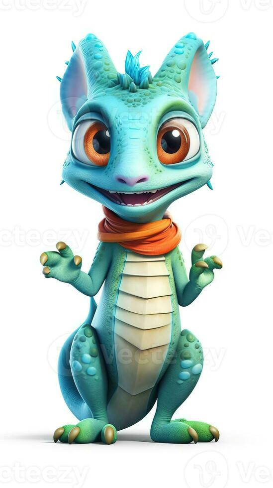 Cute Chameleon in Full Body Pixar Style on White Background AI Generated photo