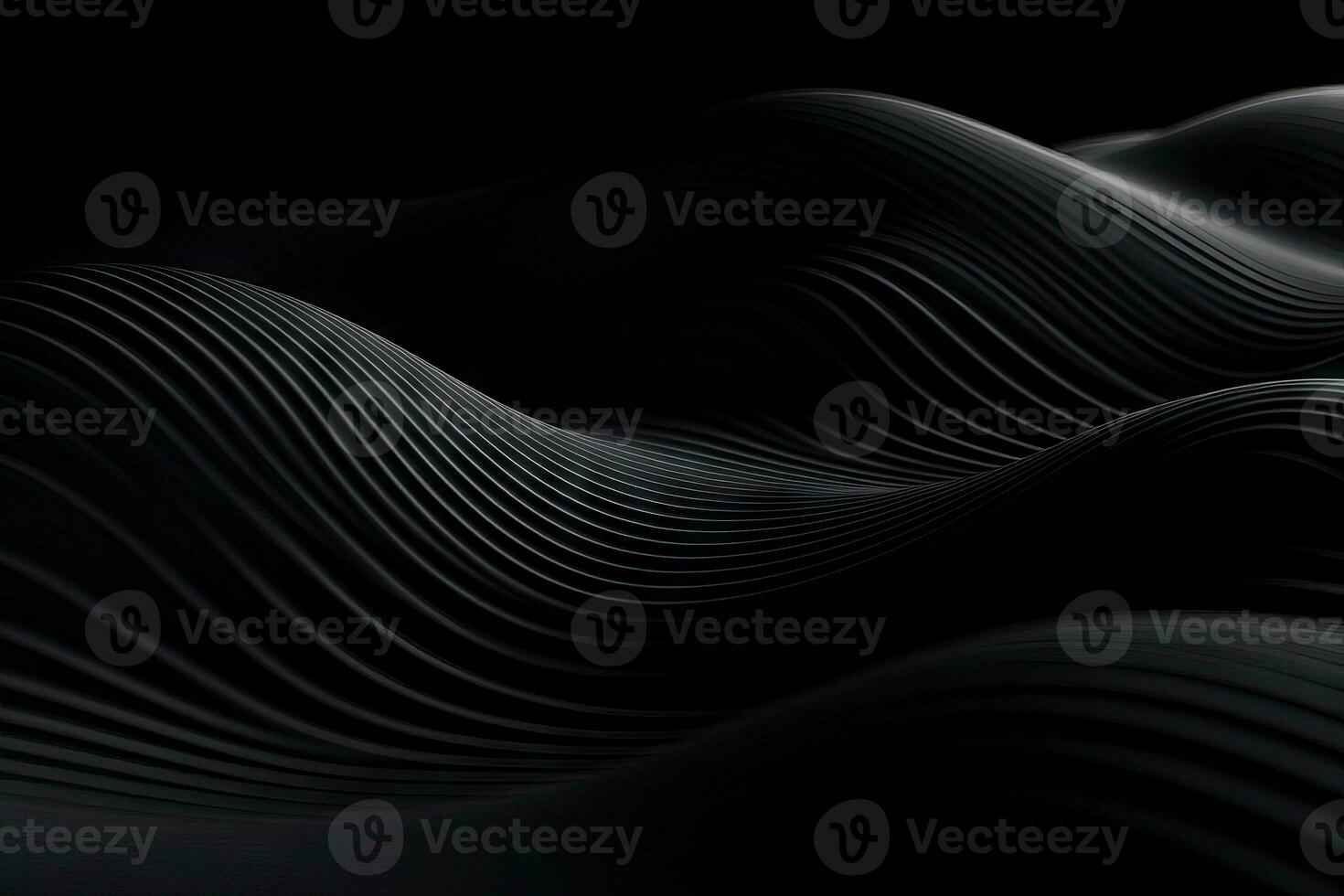 Dark Abstract Background with Black 3D Rippling Waves AI Generated photo