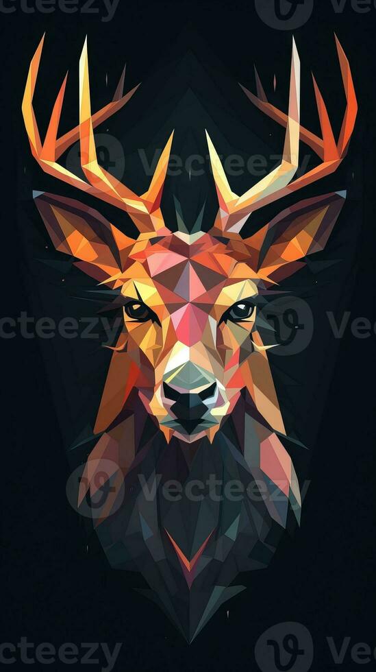 Low Poly Deer on Dark Background Generative AI photo