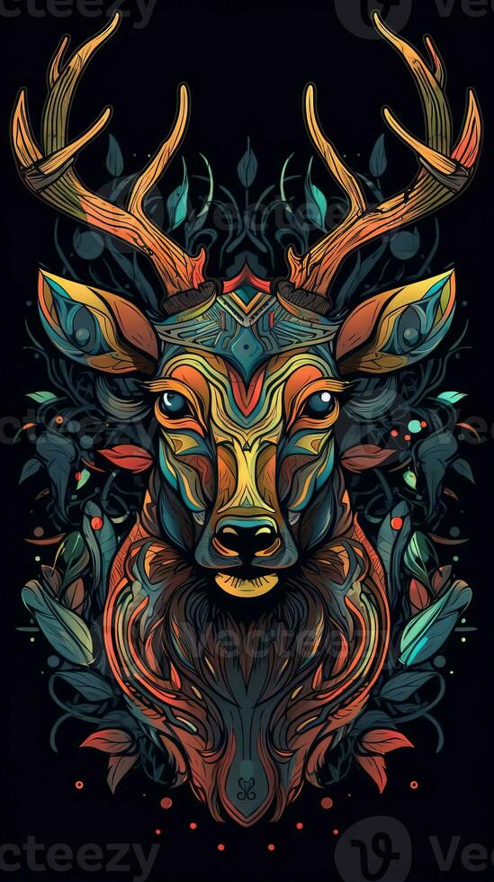 Illustrated Deer on Dark Background Generative AI photo