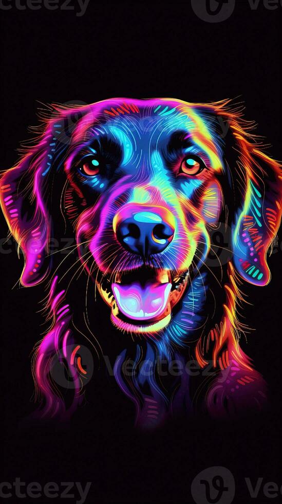 Neon Dog on Dark Background Generative AI photo