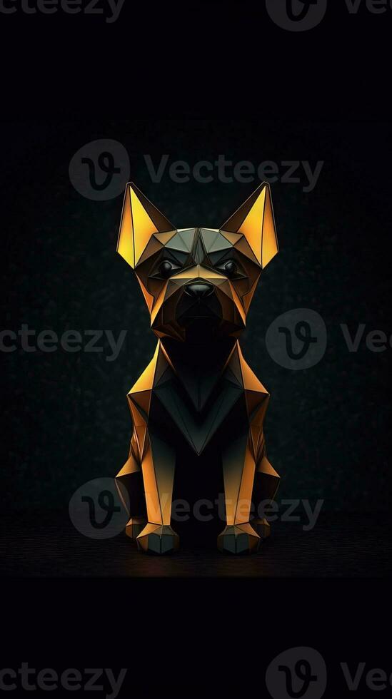 Origami Dog on Dark Geometric Background Generative AI photo