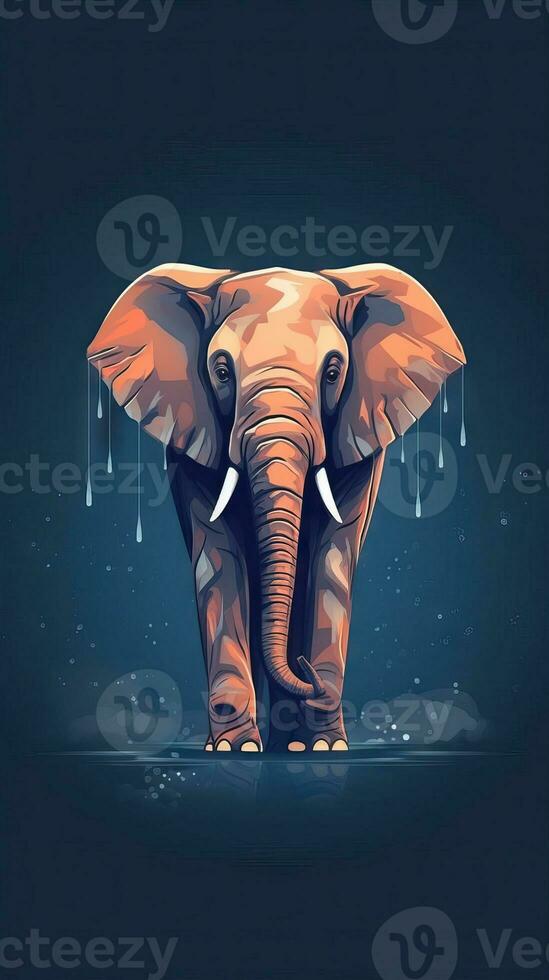 Illustrated Elephant on Dark Background Generative AI photo