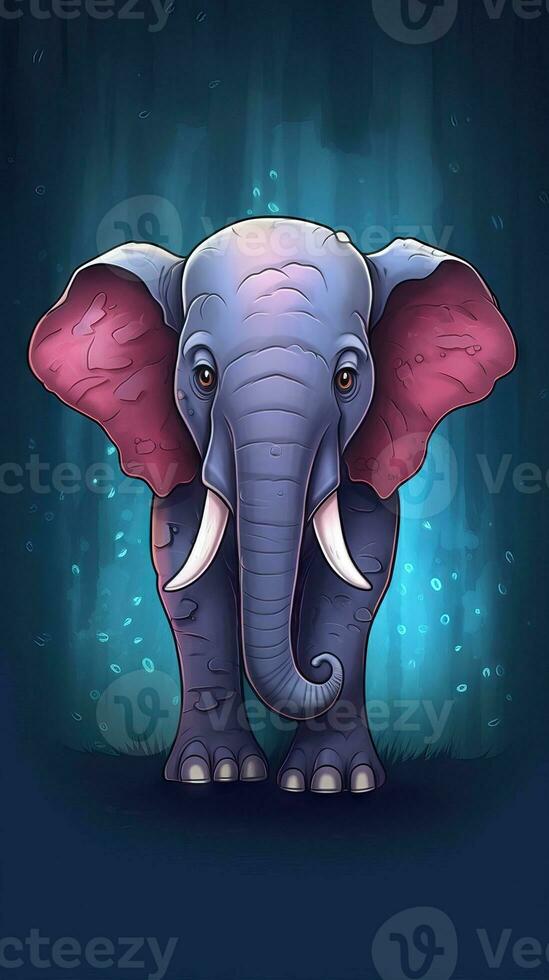 Illustrated Elephant on Dark Background Generative AI photo