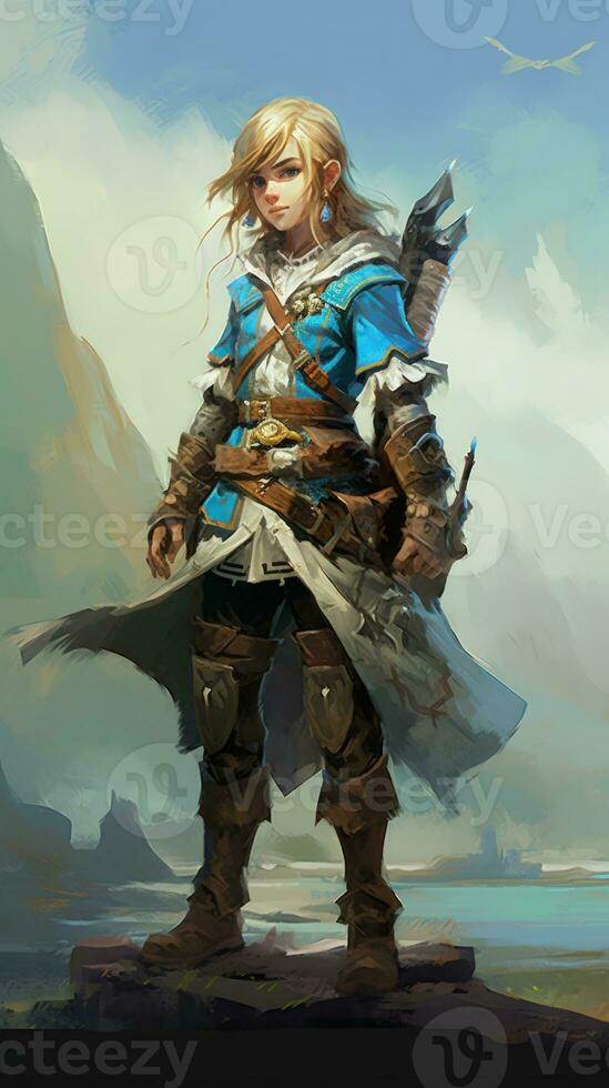 Epic Dynamic Animated Full Body Character Portrait  Legend of Zelda Breath of the Wild AI Generated photo