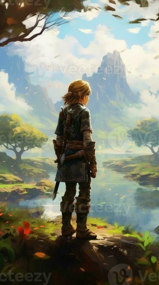 Epic Dynamic Animated Full Body Character Portrait  Legend of Zelda Breath of the Wild AI Generated photo