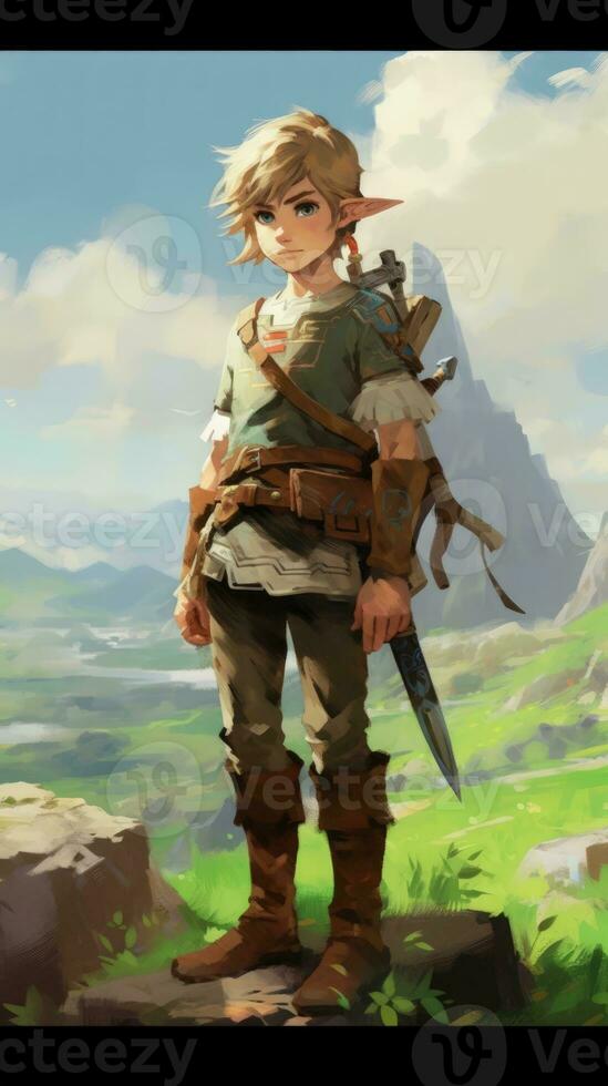 Epic Dynamic Animated Full Body Character Portrait  Legend of Zelda Breath of the Wild AI Generated photo