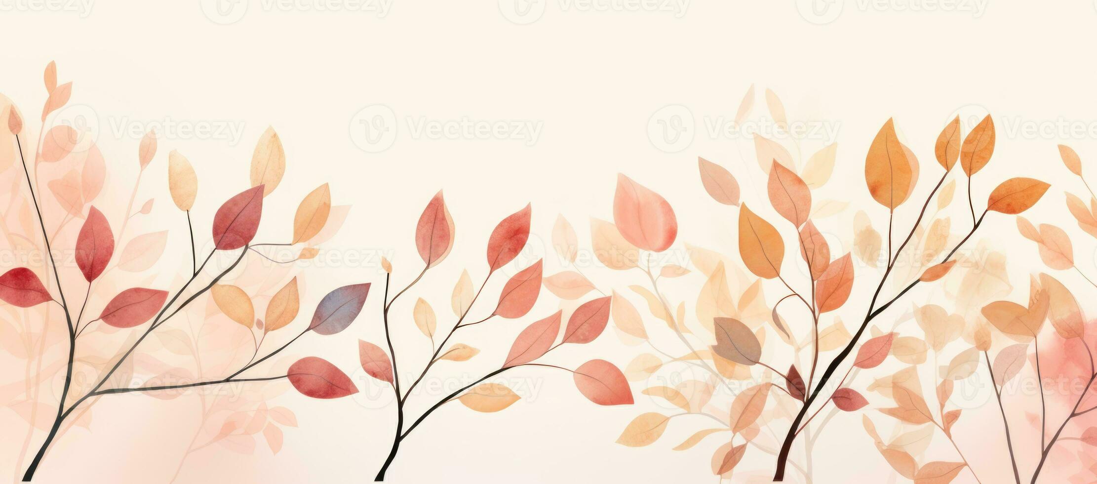 Fall Colors Watercolor Background with Leaves and Branch AI Generated photo