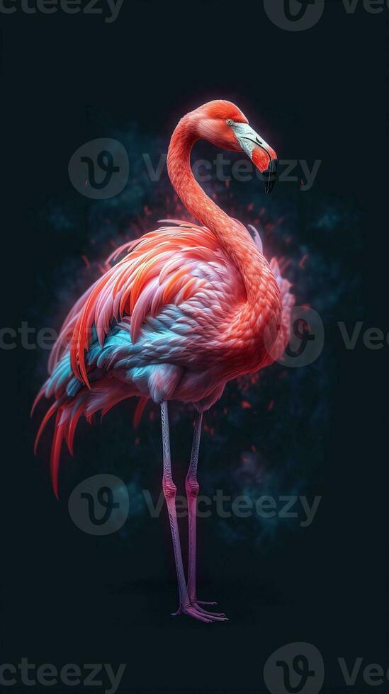 Abstract Flamingo on Dark Background Generative AI 29984060 Stock Photo