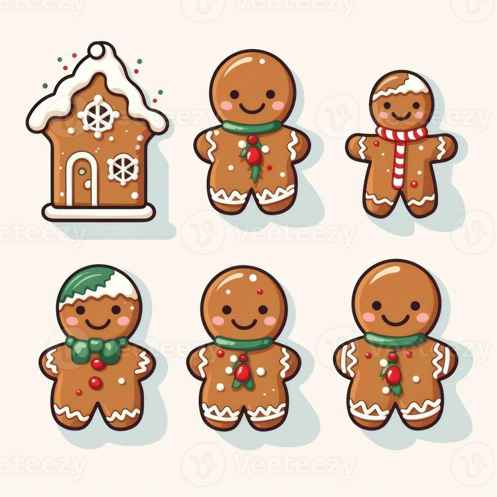 Christmas Cute Clipart Sets with Gingerbread Cookies on White