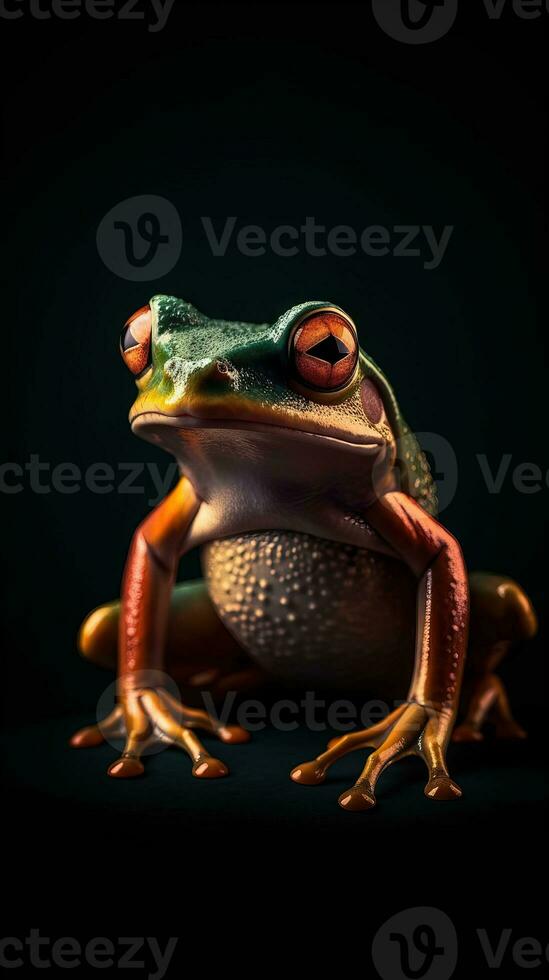 Vintage Style Frog on Dark Background Generative AI photo