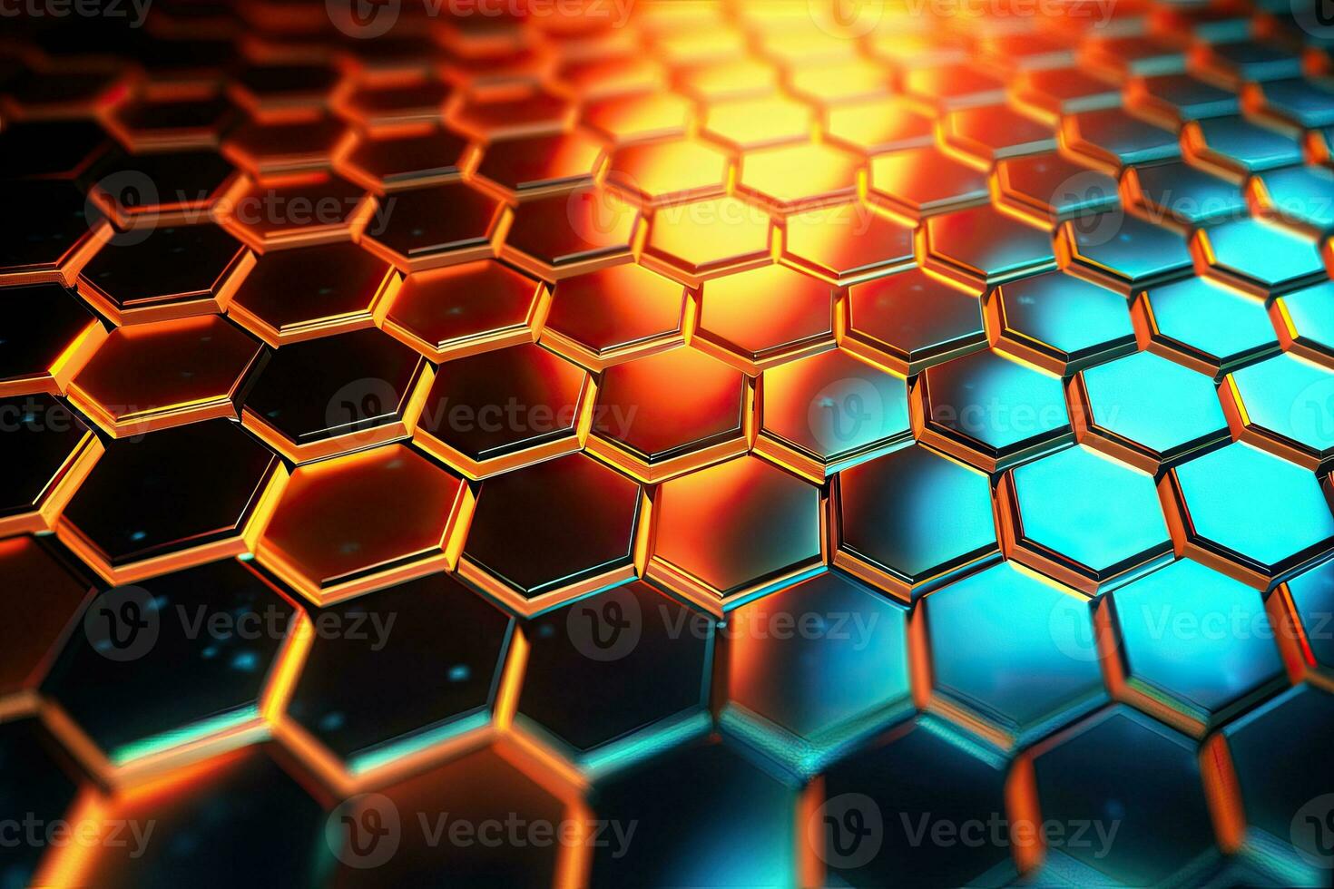 Futuristic Hexagonal Pattern with Glossy Finish and Illuminated Rays AI Generated photo