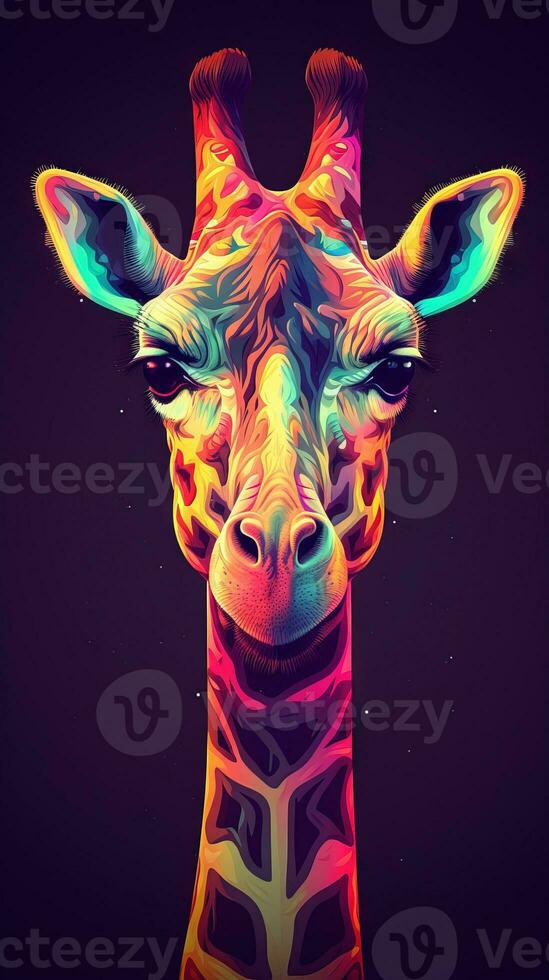 Neon Giraffe on Dark Background Generative AI 29984526 Stock Photo at